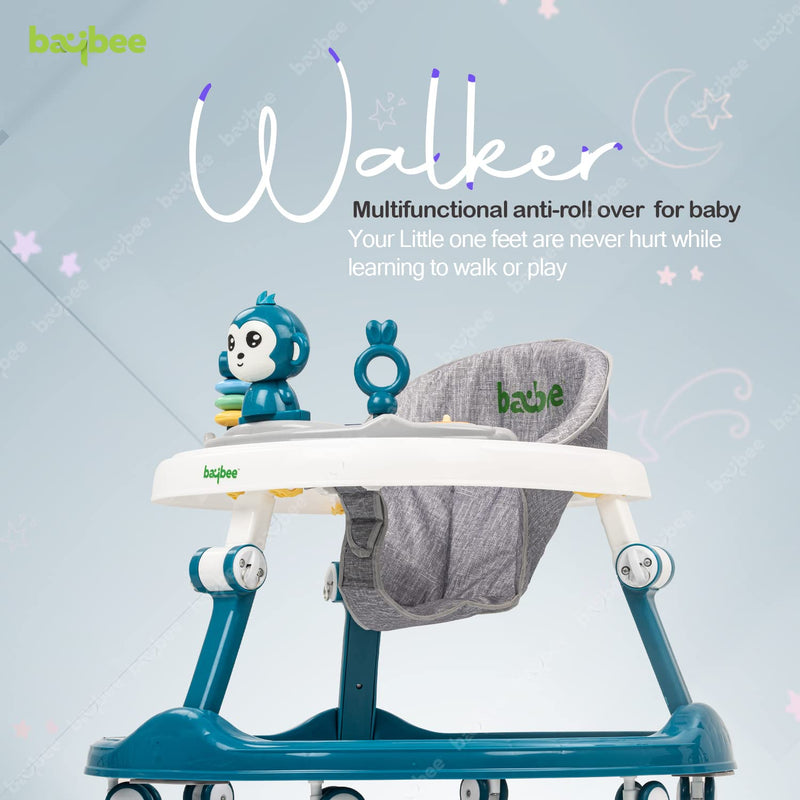 Baybee Drono Baby Walker for Kids, Round Kids Walker with 4 Seat Height Adjustable | Foldable Activity Walker for Baby with Food Tray & Musical Toy Bar | Walker Baby 6-18 Months Boys Girls (Blue)