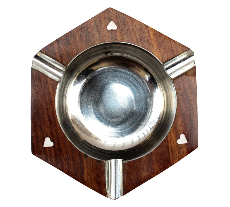 Edencart Beautiful Decorative Antique Wooden Ash Tray (Home Decor) | Made with Rosewood | Ash Tray for home, Office (Hexagonal)