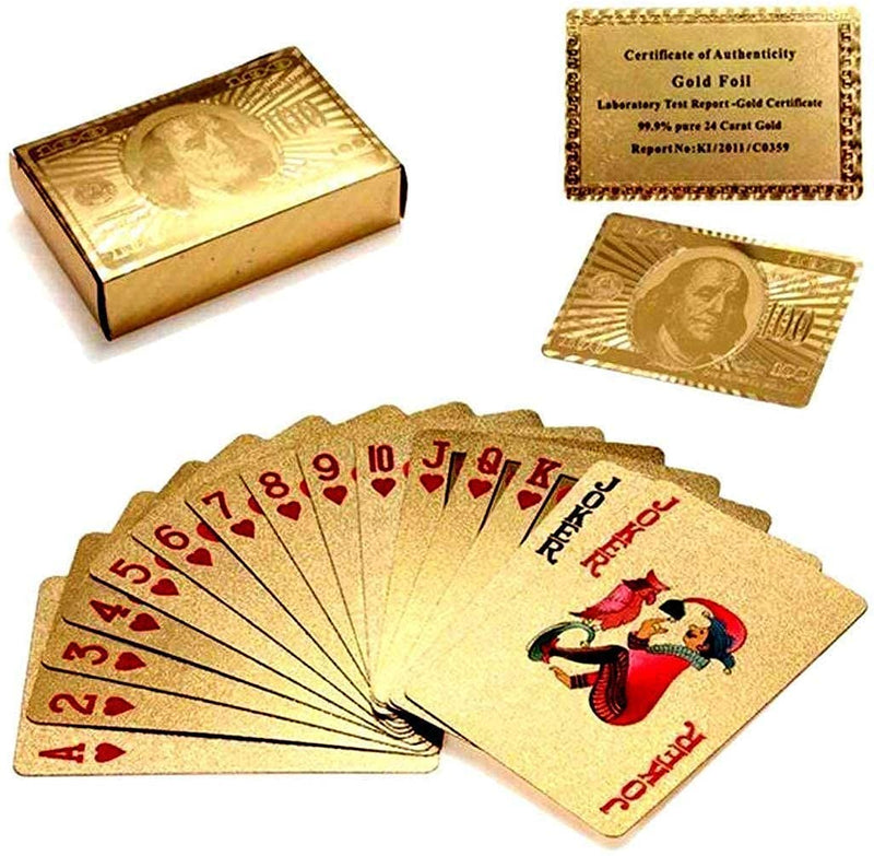 INDIA TOY Gold Deck of Waterproof Cards, Flexible PVC Plastic Gold Playing Cards Premium Poker Cards Gold Waterproof Playing Cards Washable Flexible Use for Party Game