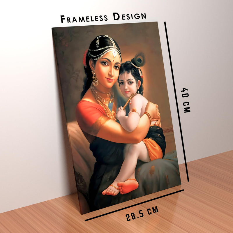 AttoPlate® Magnetic Painting - MAA YASHODA WITH BAL KRISHNA Painting | Hindu Religious Frame With Magnetic Hanging | Home and Mandir Decoration Wall Painting (In Sparkling Finish)