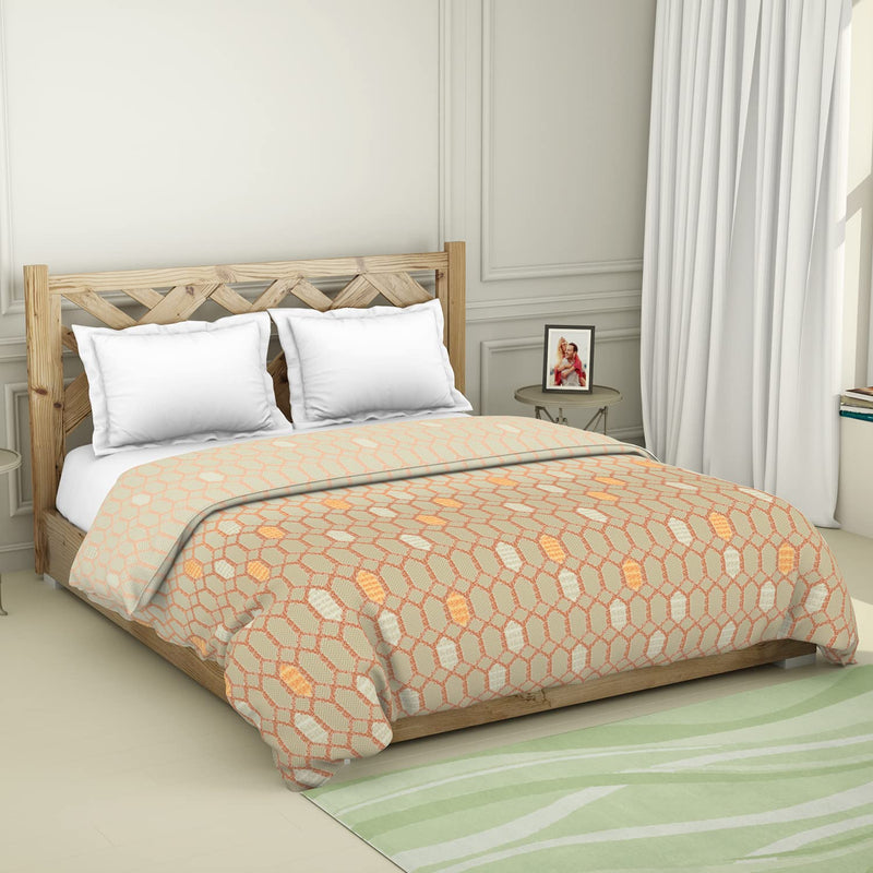 Spaces 100% Cotton Shell Quilt Double 150 GSM Polyester Fill Soft Feel Skin Safe 210 Tc Orange Quilt for Double Bed