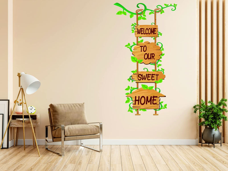 Kaushiki Wall Welcome to Our Sweet Home Wall Door Sticker, 121 cm x 56 cm, Multicolour, Botanical Desg-09