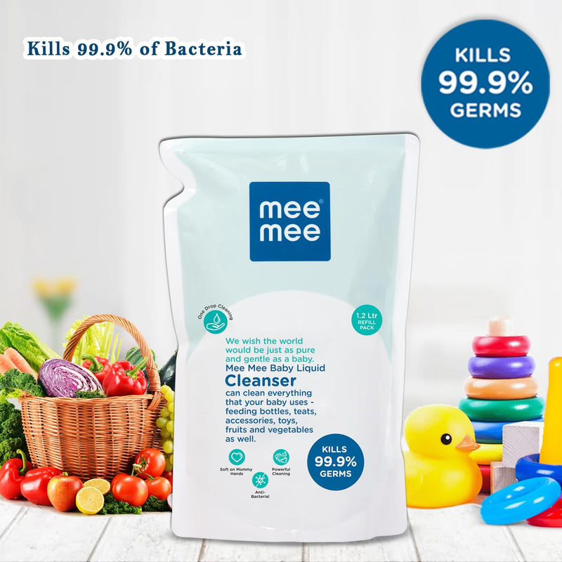 Mee Mee Anti-Bacterial Baby Liquid Cleanser 1.2 L | Kills 99.9% Germs | Feeding Bottle Cleaner Liquid vessel | nipple cleaning | milk bottle | clothes | Accessories and Toys (Refill Pack)