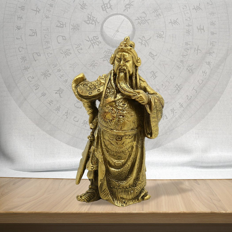 Chinese Fengshui Brass Warlord Hero Warrior Guan Gong Guan Yu Fortune Protection Statue Collection