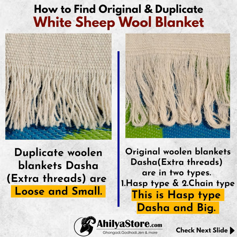 AhilyaStore - Original Handmade White Ghongadi(Jawal) - 100% Sheep Wool - Sheep Wool Blanket