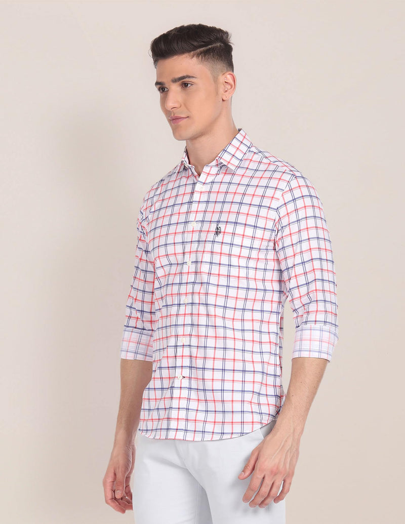 U.S. POLO ASSN. Men's Checkered Regular Fit Shirt (USSHTFX220_White