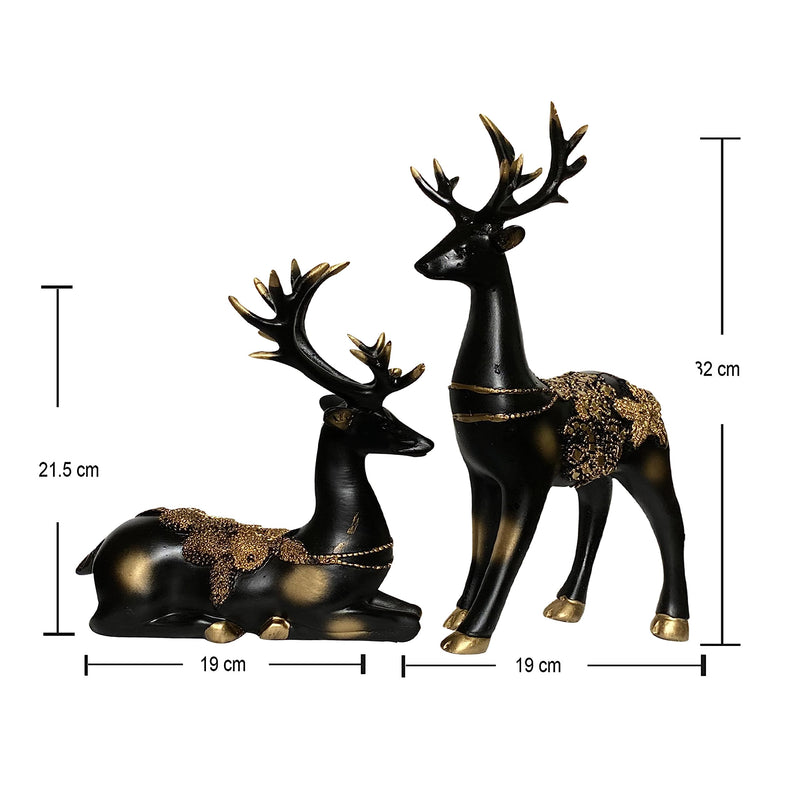 Xtore Creative Resin Golden and Black Reindeer Sculptures | Beautiful Home Decor | Lifts up Energy of Your Room (Pack of 2, Black)