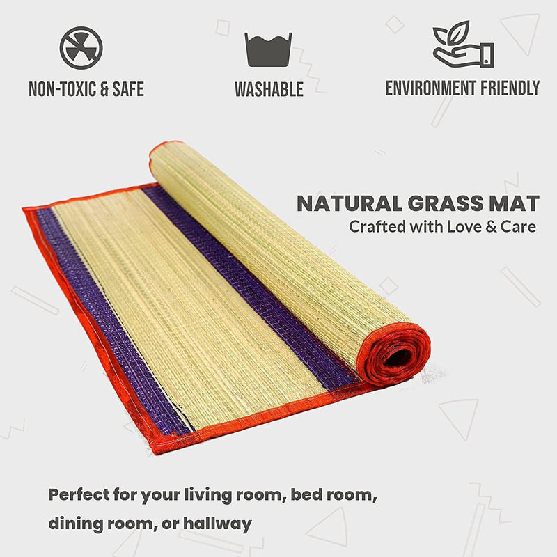 Organic Korai Grass G1 Ivory Floor Mat | Natural Grass mat for Sleeping | 6 X 3.5 Feet