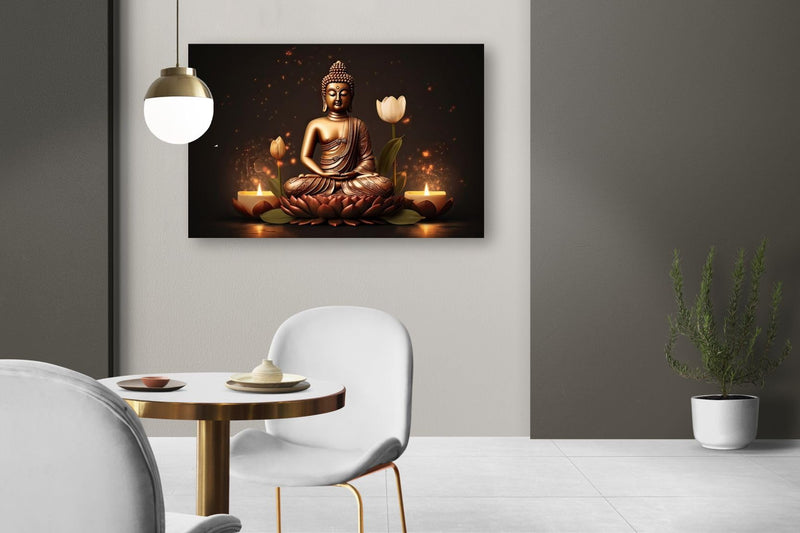 WALLMAX Wood Premium Lord Buddha Canvas Wall Art Painting For Home Living Room|Wall Decor Arts Set Of 1-(Large-32' Inch X 21' Inch), With Frame