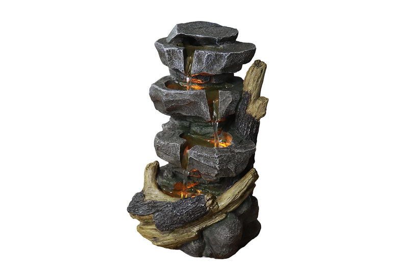 Tabletop Water Fountain with LED Lights -4 Step Rock Falls Indoor Waterfall Feature