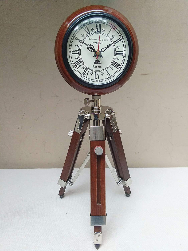 UCO Nautical MART Wooden Tripod Stand Antique Look Clock (Brown)