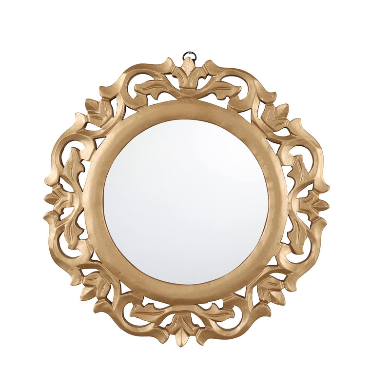 THE URBAN STORE Decorative & Hand Crafted Round Shape Wall Mount Wooden Mirror In Rich Gold Finish (Gold)