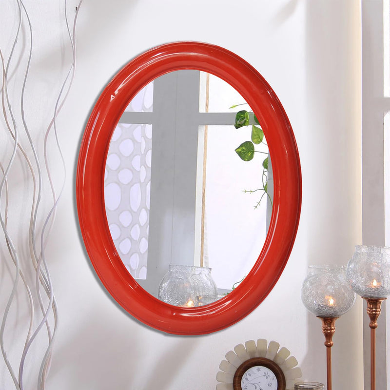 Confidence Light Weighted Oval Shape Glass Mirror for Bathroom and Dressing Room (Red)