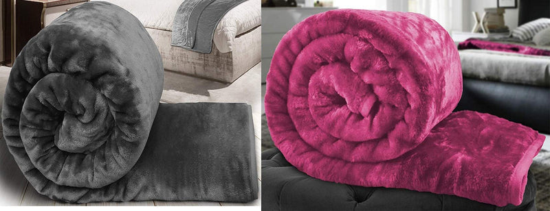 GlobalHome Soft Mink Korean 60 X 90 Inch Floral Embossed Blanket (Grey + Pink) Pack of 2