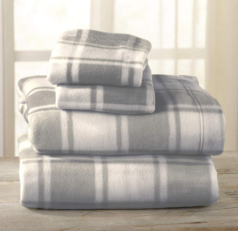 Great Bay Home Super Soft Extra Plush Plaid Fleece Sheet Set. Cozy, Warm, Durable, Smooth, Breathable Winter Sheets with Plaid Pattern. Dara Collection Brand. (Queen, Grey)