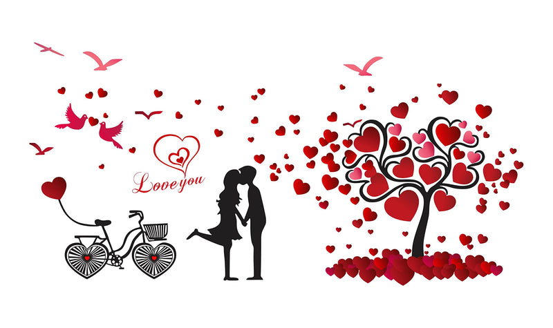 DreamKraft Loving Couple Under a Heart Tree with Lots of Love PVC Vinly Wall Stickers (Multicolor, 70 cm x 138 cm)