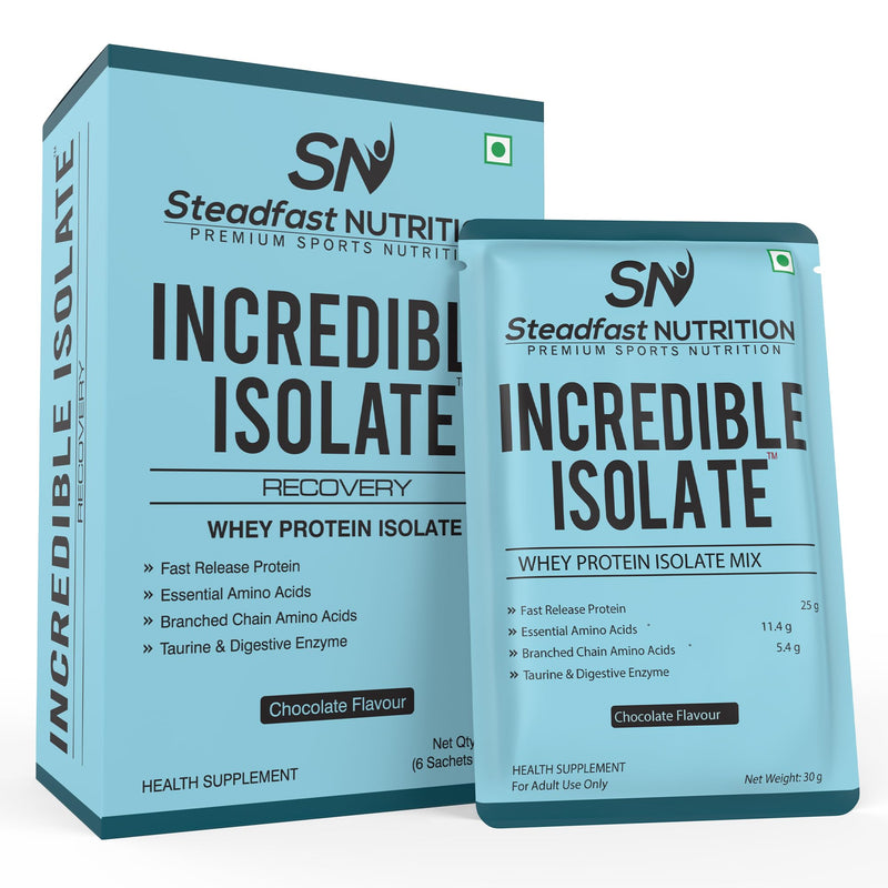 Steadfast Nutrition Incredible Isolate Whey Isolate Protein |100% Pure Isolate Powder with 25g Protein |Muscle Building & Weight Loss Supplement | Instant muscle recovery (Chocolate, 6 Sachets)