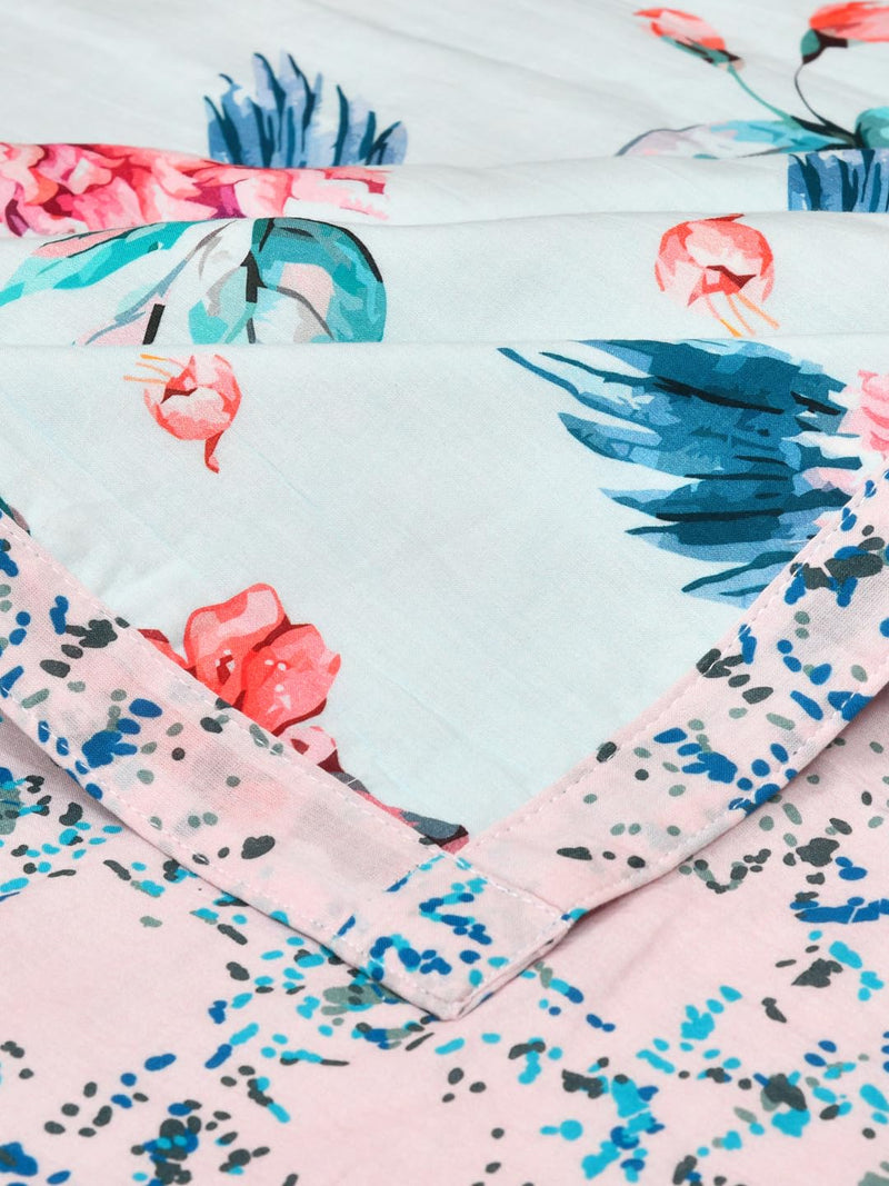 EVER HOME Digital Print Reversible AC Dohar Double Bed Cotton for Summer 120 GSM, Mild Winter Blanket, Blue & Pink 88 x 100 inches