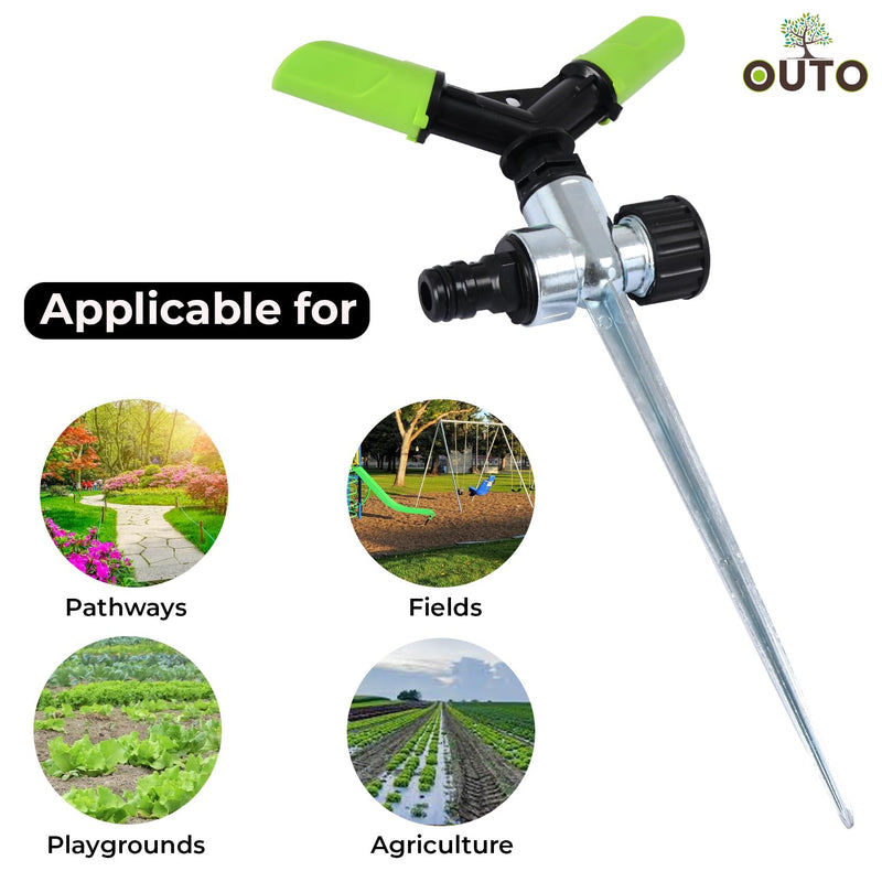 OUTO Automatic Garden Sprinkler with Spike 360 Degree Rotating Adjustable 2 Arm Water Sprayer for Watering Plants Outdoor Lawn Yard Irrigation System