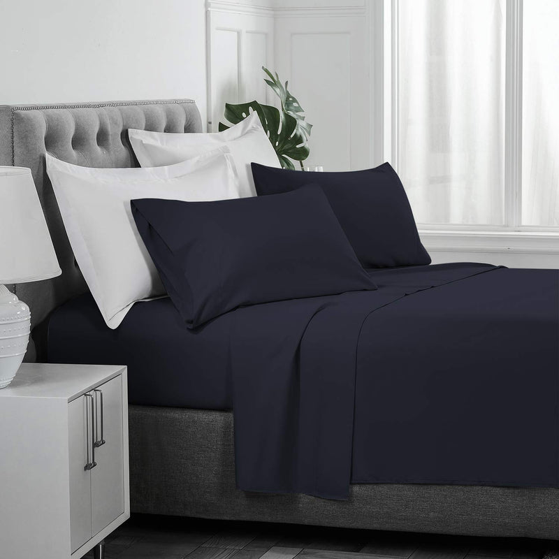 Queen, Navy : Luxe Bedding Bed Sheet Set - Brushed Microfiber 2000 Bedding - Wrinkle, Fade, Stain Resistant - Hypoallergenic - 4 Piece - Unique Christmas Presents for Family (Queen, Navy)