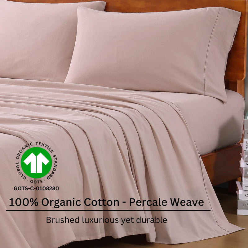 Lane Linen 100% Organic Cotton King Bed Sheet Set |Breathable Fabric | Sustainable & Eco Friendly(Sephia Rose,King)