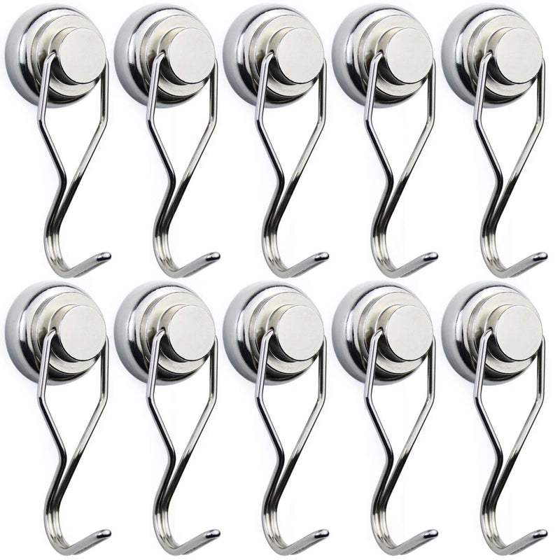 Swivel Swing Magnetic Hook 55LB【 New Upgraded】，Powerful Refrigerator Magnetic Hooks,Strong Neodymium Magnet Hook, Perfect for Refrigerator and Other Magnetic Surfaces - Pack of 10