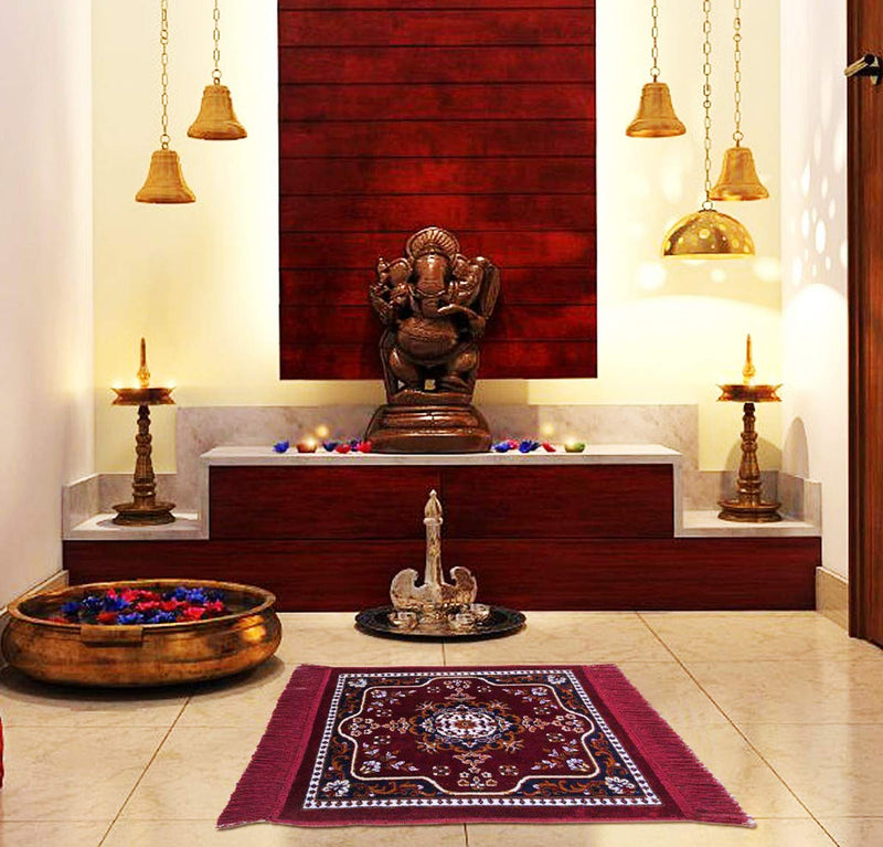 Kuber Industries Rug (Red, Maroon, Velvet, Standard, Rectangular, ‎60 x ‎60 cm)