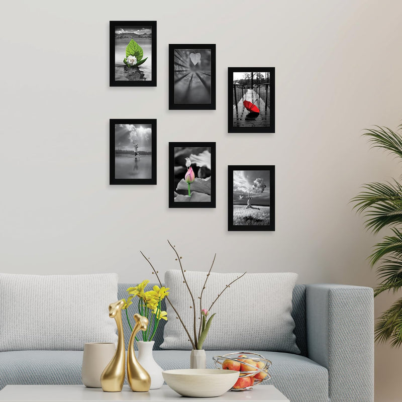 Amazon Brand - Solimo Collage Set of 6 Black Photo Frames (5 X 7 Inch - 6)