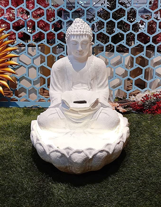 Shawshank Lotus Buddha Water Fountain Resin Fiberglass Water Fountain for Home Office Living Room Décor with LED Lights and Water Pump