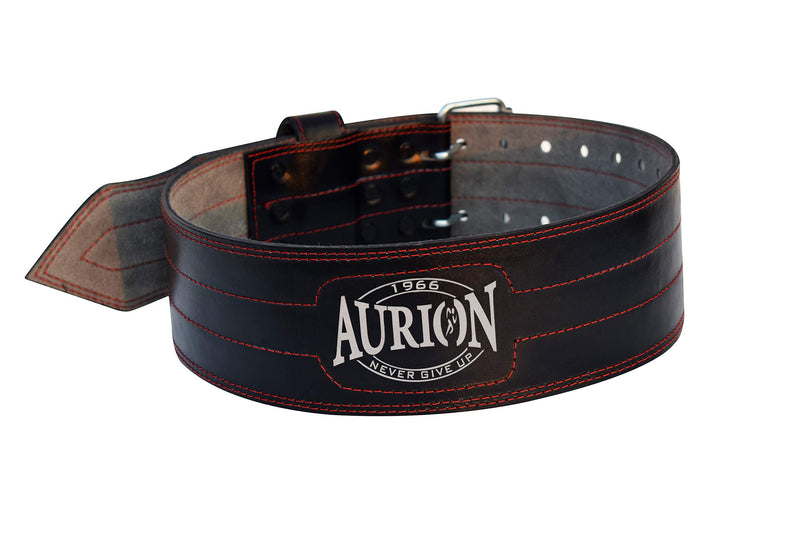 Aurion by 10 club Premium Leather Weight Lifting Belt-Medium | Powerlifting Leather Gym Belt for Workout | Dead Lift Belt - Black