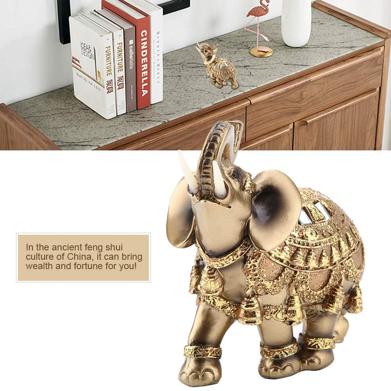 Wal front Golden Polyresin Elephant Statue Sculpture Trunk Wealth Lucky Collectible Figurine Gift Home Decor Feng Shui Ornament(L)