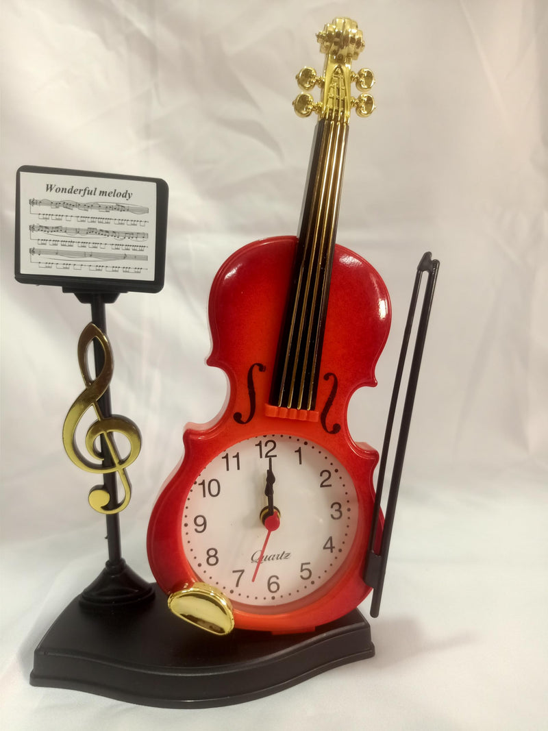 Sri Sainath Enterprises Guitar Design Table Clock / RED Colour Table Clock with ALARAM / Size:- 9.5 in Height, 3.5 in Width.