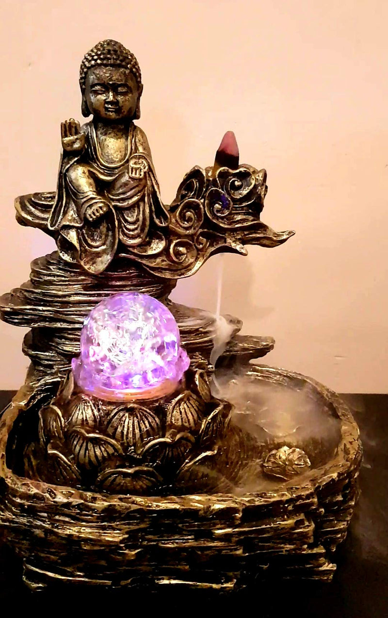 Decorative buckets :Diwali Gifts : diwali decoration items : 2 in 1 Buddha Water Fountain and SCENTED Incense backflow Smoke Fountain : free 5 scented incense cones Diwali Gifts |Diwali Decorations | Buddha Statue | Buddha Smoke Fountain | Buddha Idol Col