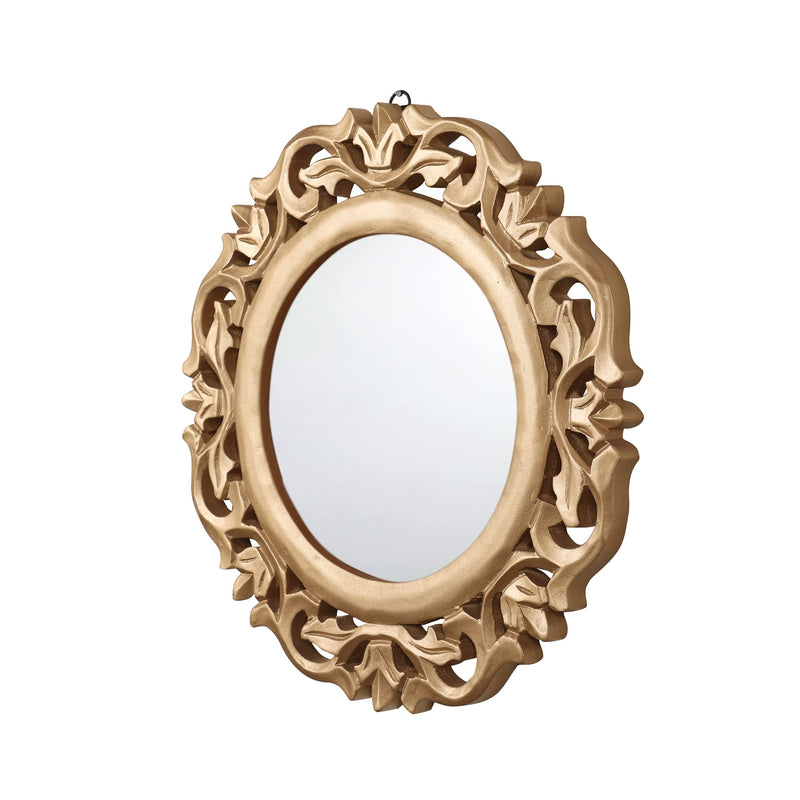 THE URBAN STORE Decorative & Hand Crafted Round Shape Wall Mount Wooden Mirror In Rich Gold Finish (Gold)