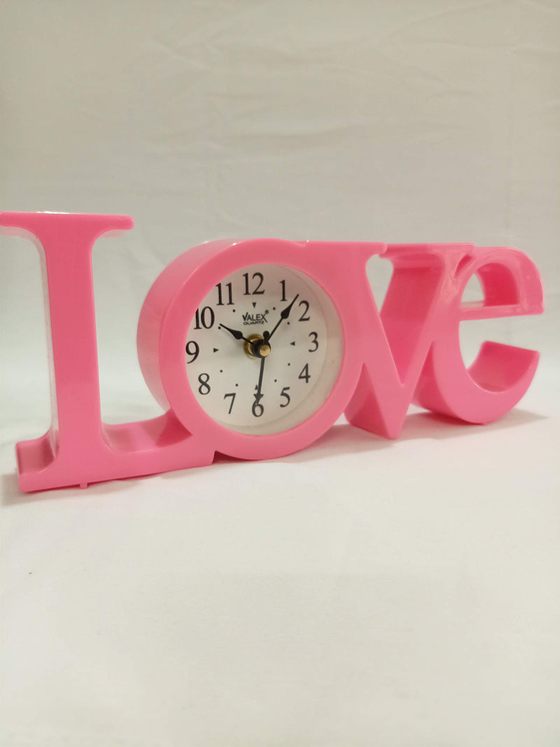 Sri Sainath Enterprises Love Table Clock / Pink Colour Table Clock / Size:- 4IN Height, 10IN Width.