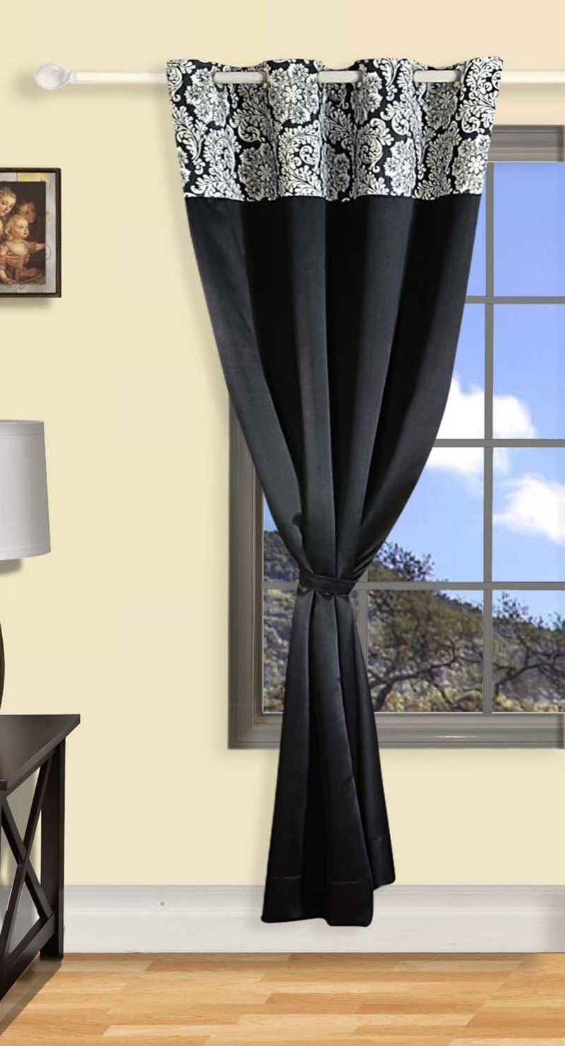 Swayam 1 Pc 7.5 Feet Door Curtain Comes with 8 Eyelets for Bedroom, Living Room -Black Print