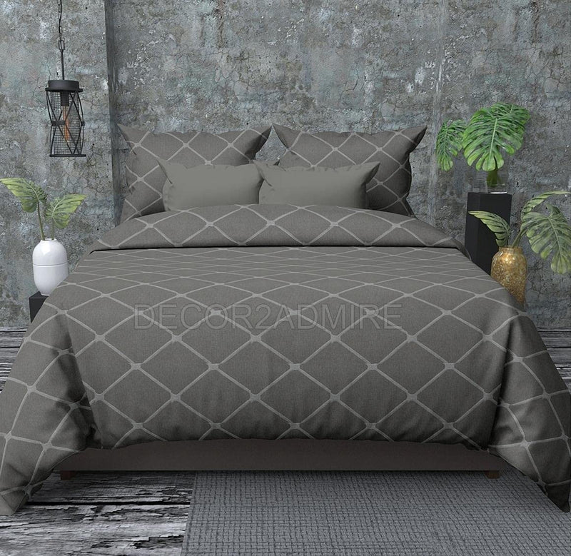 DECOR2ADMIRE 300 TC Glace Cotton Solid Lines Bedsheet for Double Bed with 2 Pillow Covers for Home (90 * 100 Inches, Grey)