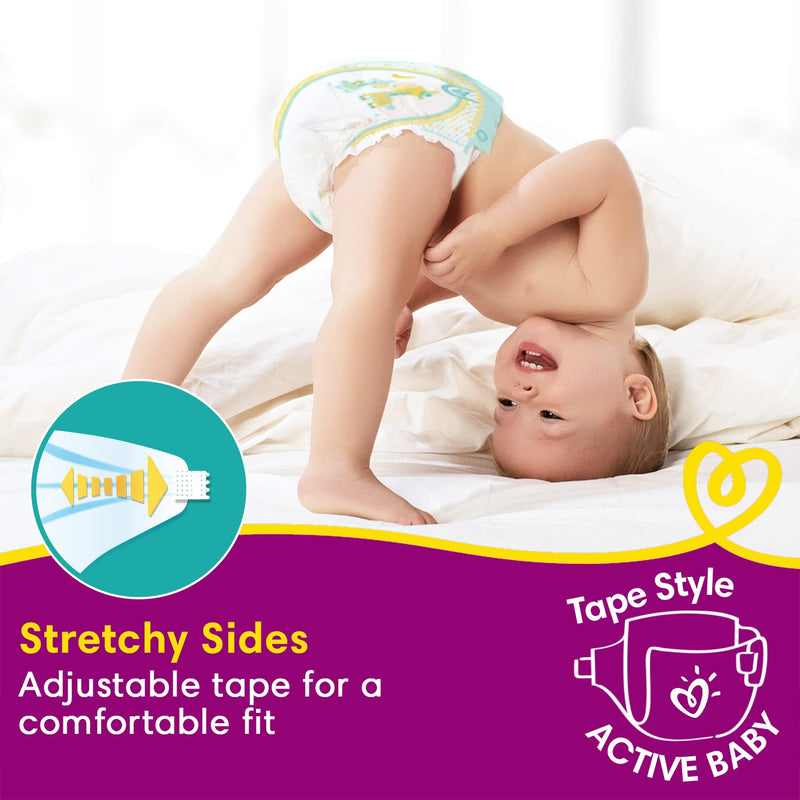 Pampers Active Baby Tape Style Diapers, X-Large (XL) Size, 32 Count, Adjustable Fit with 5 star skin protection, 12+kg Diapers