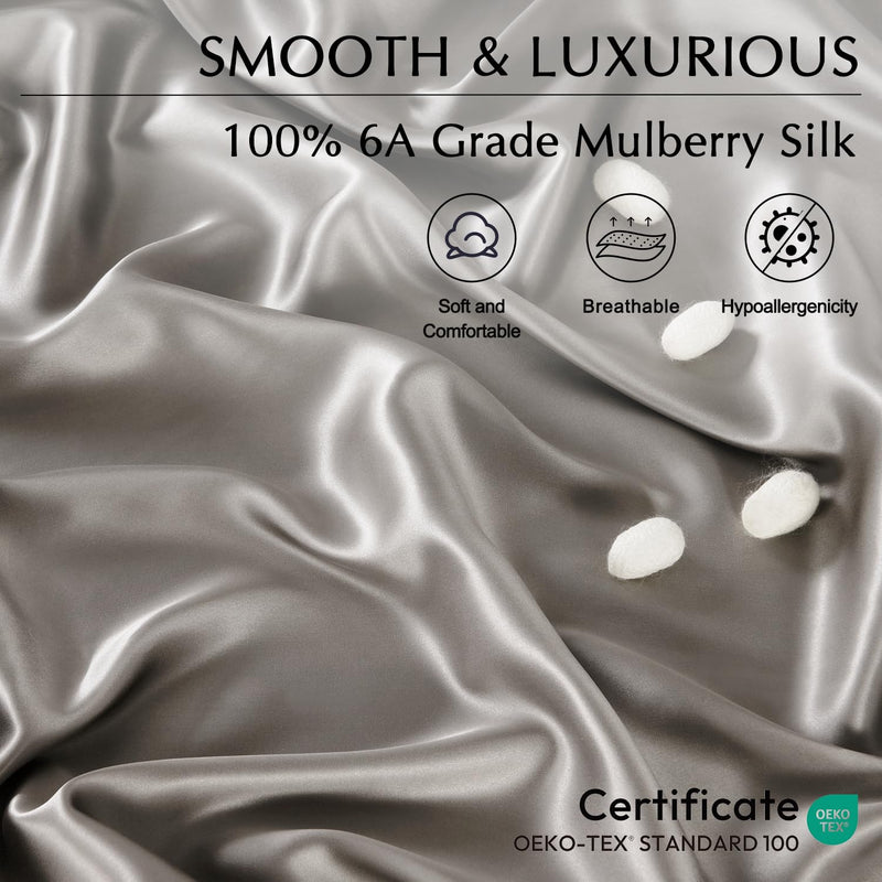 ZIMASILK 100% Mulberry Silk Fitted Sheet,Seamless with Deep Pocket,Both Sides 19 Momme Silk, 1pc (King 78''x80''+16”,Slive Grey)