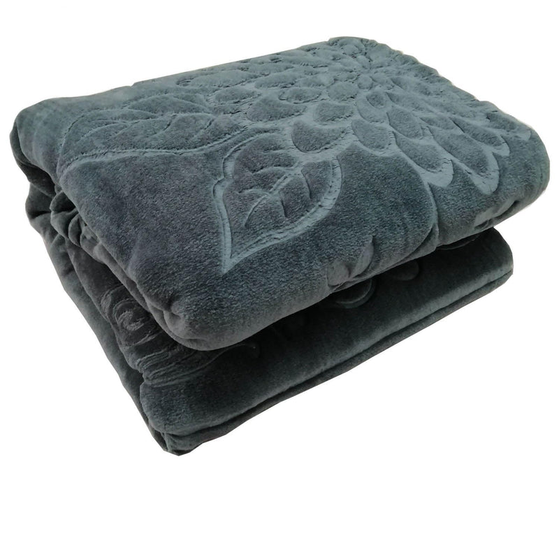 SoftTouchy 500 TC Mink Floral Embossed Super Soft Heavy Bed Velvet for Winter Ac Bed Blankets Quilt Rajai (Grey, Double - 87x85 Inch)