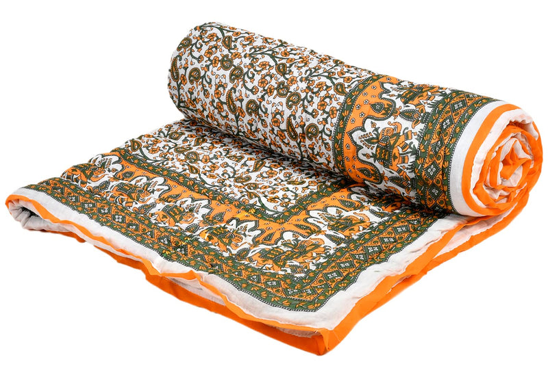 Kuber Industries Floral Print Soft Light Weight Reversible Microfiber Filler Cotton Single Bed Razai, Quilt, Comforter, Blanket, 60"x90" (Orange)-48KM013, King