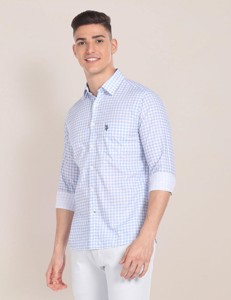 U.S. POLO ASSN. Men's Checkered Regular Fit Shirt (USSHTFX210_Blue