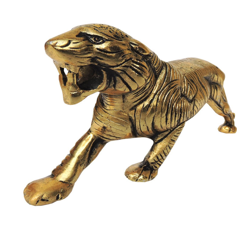 ARIHANTT JEWELS Aluminium Zinc Oxide Tiger with Gold Polish Metal Statue Showpiece Decorative Figurine