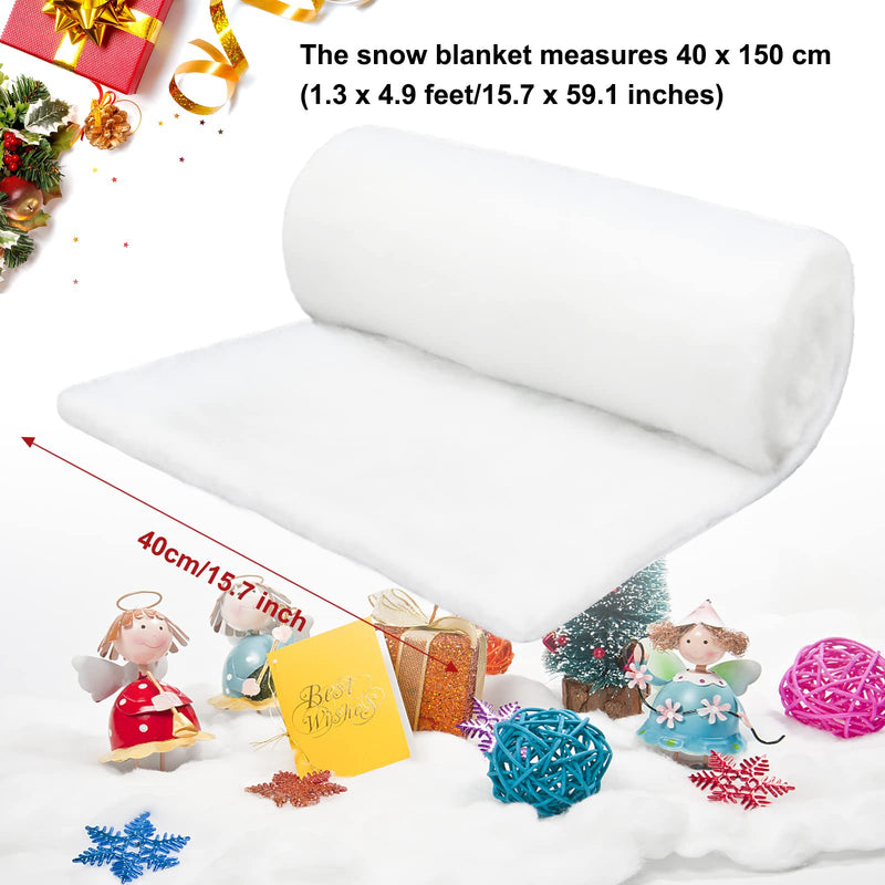 Christmas Fake Snow Blanket Roll, 15.7 in x 5 Feet White Artificial Snow Blanket, Fluffy Fabric Christmas Snow Blanket Decoration for Xmas Tree Village Winter Mantle Snow