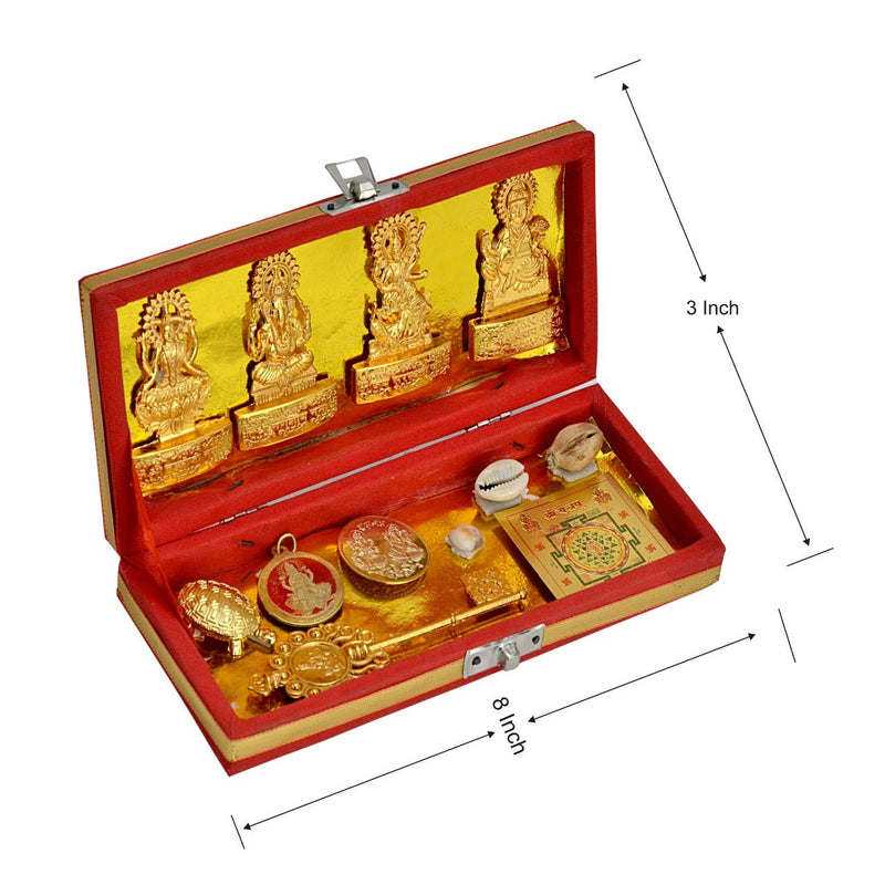 AJ Creations Sri Dhan Laxmi Lakshmi kuber Bhandari Maha Yantra for Wealth and Prosperity- Pooja & Gifts- Set of 14 Items (8X 3 Inches) Metal Pack of 1