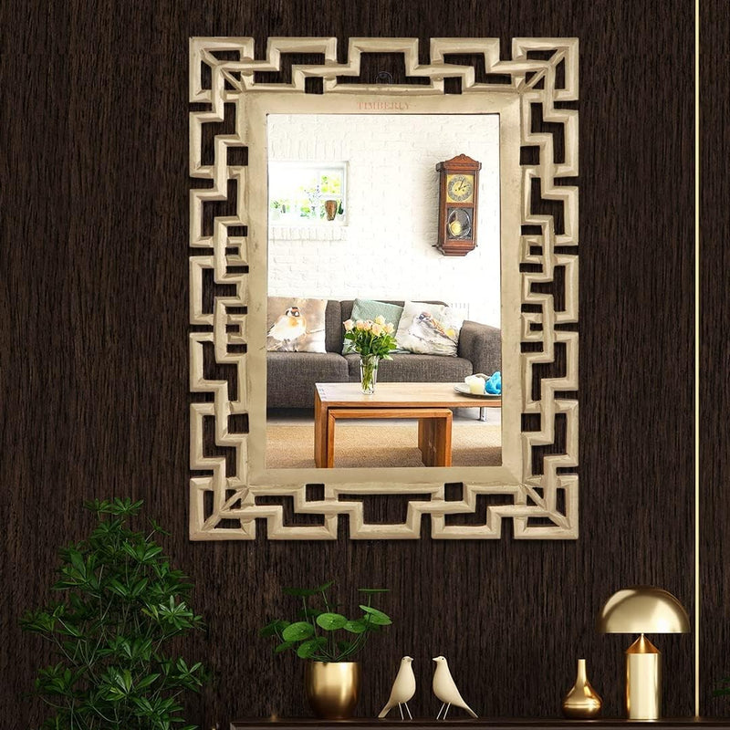 VAS Collection Home Wall Mirror, Wall Hanging Mirror Wooden Frame,Rectangular Wood Carving Mirror Frame for Living Room and Bedroom