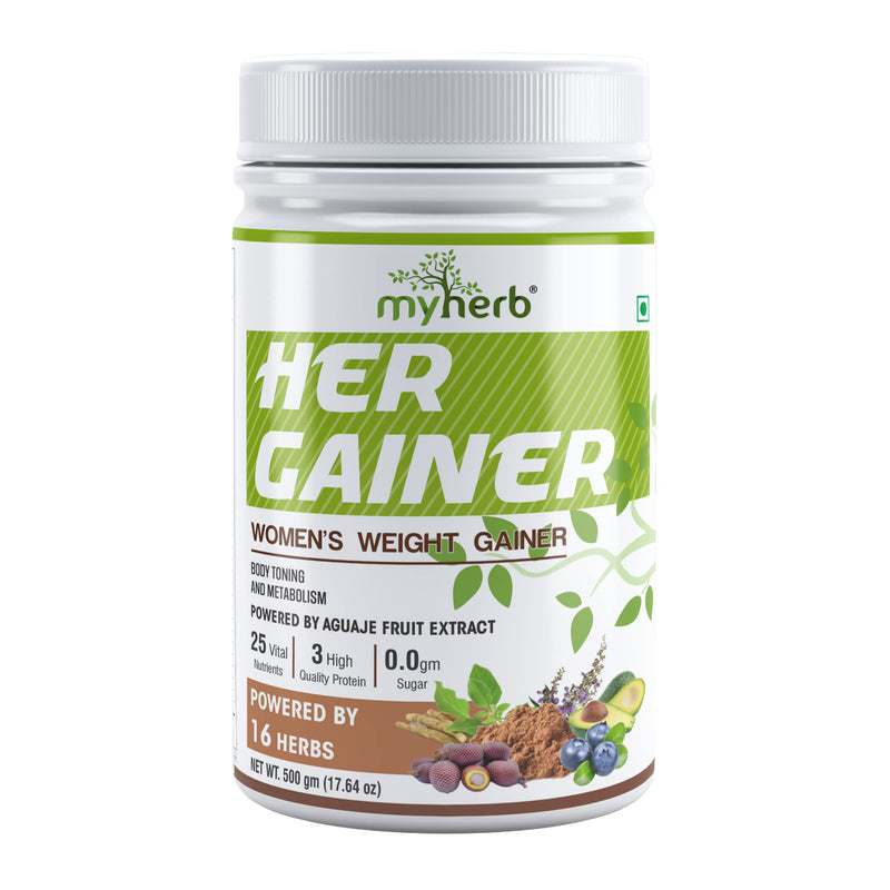 MYHERB Women’s Weight Gainer,Her Gainer With 16 Herbs,4 High Qaulity Protien,For Weight Gainer With Mass Gainer And Muscle Growth For Women Chocolate Flavour (500 Gm)