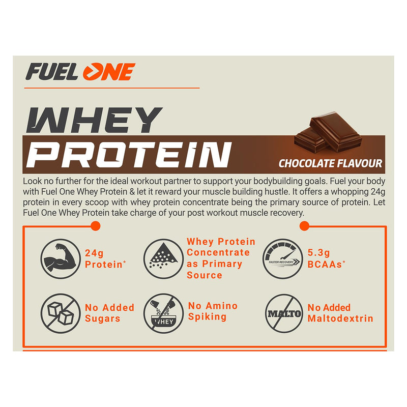 FUELONE Whey Protein, 24G Protein (Chocolate, 1Kg / 2.2Lb)