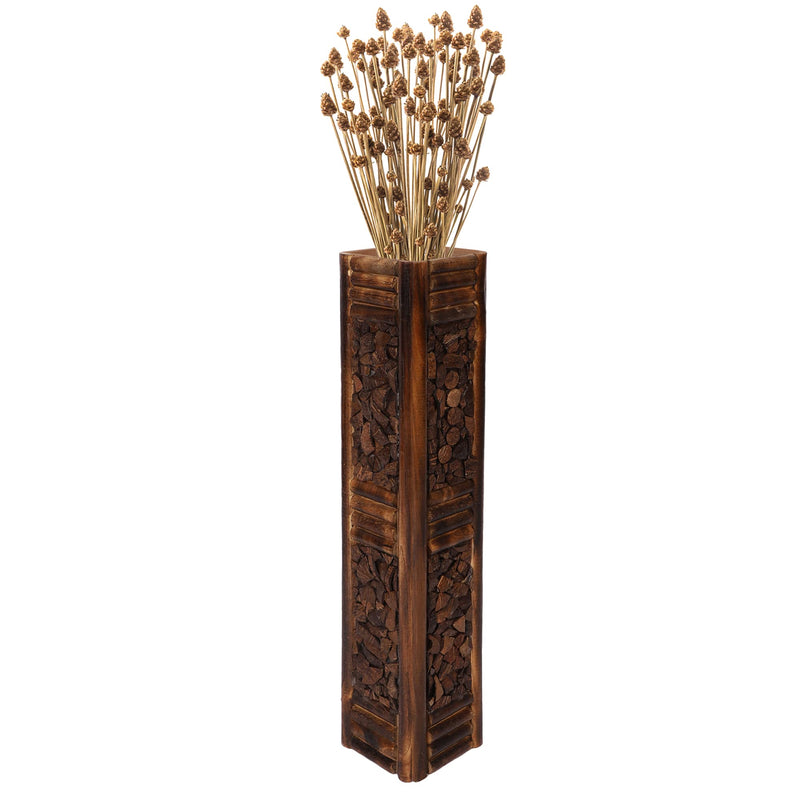 UNIQUE SPANGLERS Flower with Beautiful Coconut Shell Chips & Strip Design Wooden Vase (24 inch, Brown) (Large)