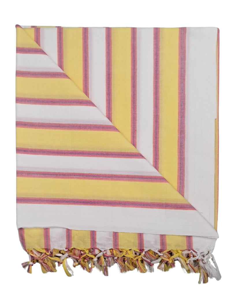 Arvore Bunkaar Handloom 100% Desi Cotton Soft Bhagalpuri Chadar/Summer Blanket/Top Sheet/AC Blanket (Yellow White Orange)